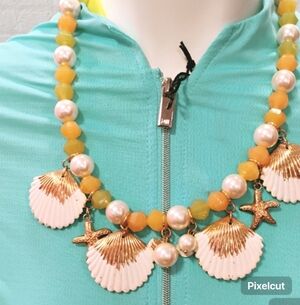 Nautical Seashell Gold and White Beach-Inspired Necklace with Shell Pendants